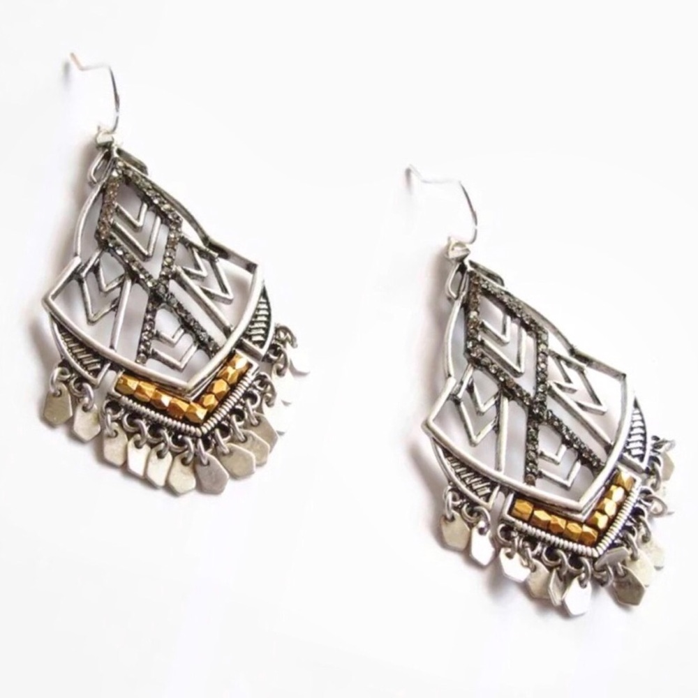 Stella & Dot ‘Retired’ Silver+Gold Shimmering Disc Etoile Chandelier Earrings - Picture 2 of 6